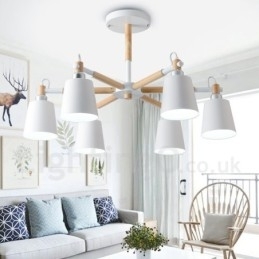 Moderne eigentijdse houten kroonluchter met 6 lampen
