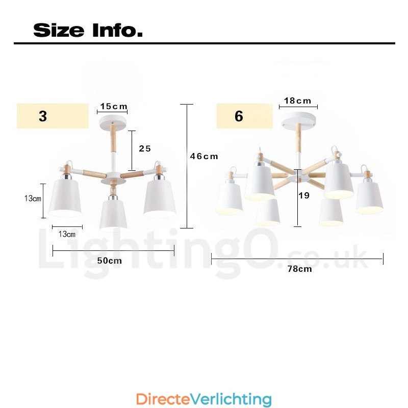 Moderne eigentijdse houten kroonluchter met 6 lampen