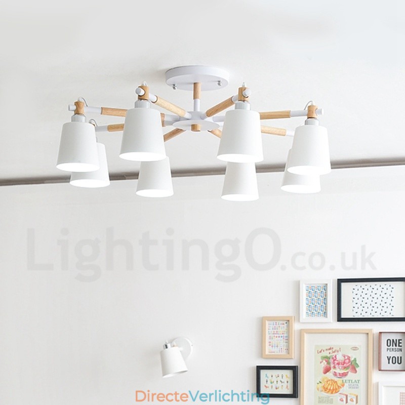 8-lichts moderne, eigentijdse houten kroonluchter