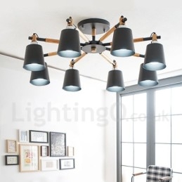8-lichts moderne, eigentijdse houten kroonluchter