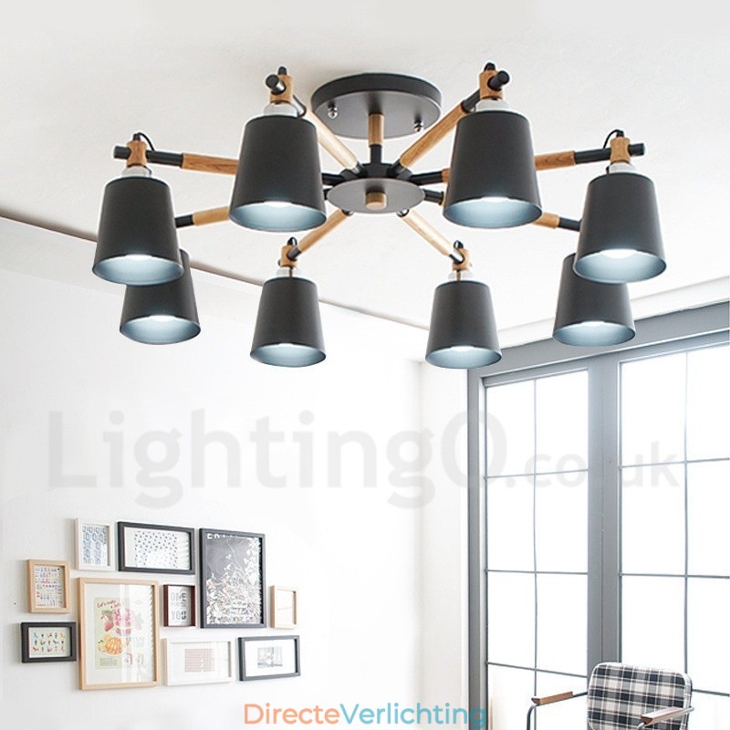 8-lichts moderne, eigentijdse houten kroonluchter