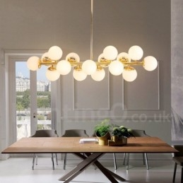 Moderne eigentijdse kroonluchter met 16 lampen, glazen kap en lamp