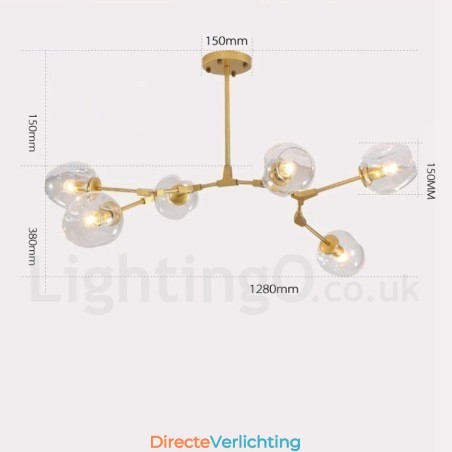 Moderne, eigentijdse kroonluchter met 6 lampen en heldere glazen kap en licht Moderne, eigentijdse kroonluchter met 6 lampen en heldere glazen kap en licht