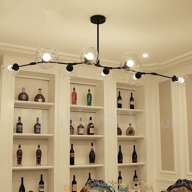 8-lichts moderne eigentijdse kroonluchter met heldere glazen kap en lamp (zwartgoud)
