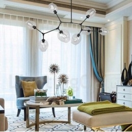 8-lichts moderne eigentijdse kroonluchter met heldere glazen kap en lamp (zwartgoud)