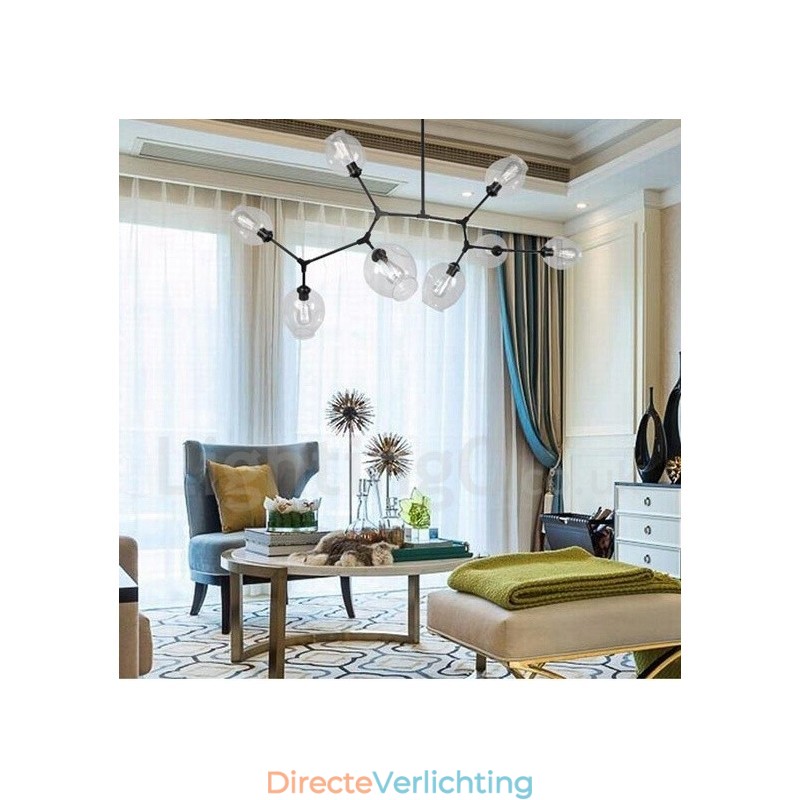 8-lichts moderne eigentijdse kroonluchter met heldere glazen kap en lamp (zwartgoud)