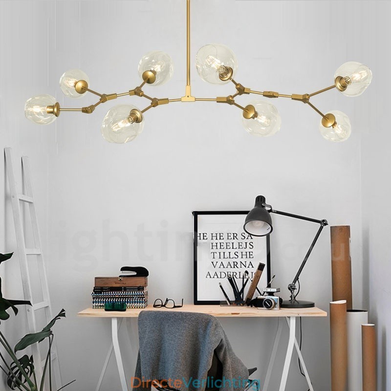 8-lichts moderne eigentijdse kroonluchter met heldere glazen kap en lamp (zwartgoud)