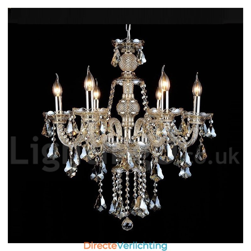 Retro Vintage Cognac Kleur K9 Kristal Moderne Kroonluchter met 6 Lampen