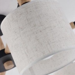 Moderne eigentijdse 6-lichts enkellaags houten kroonluchter met trommelstof (zwart-wit)