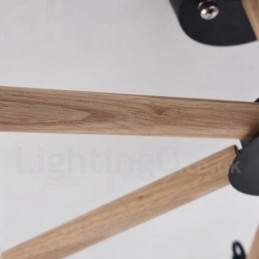 Moderne eigentijdse 6-lichts enkellaags houten kroonluchter met trommelstof (zwart-wit)