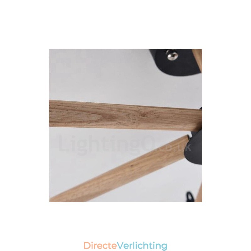 Moderne eigentijdse 6-lichts enkellaags houten kroonluchter met trommelstof (zwart-wit)