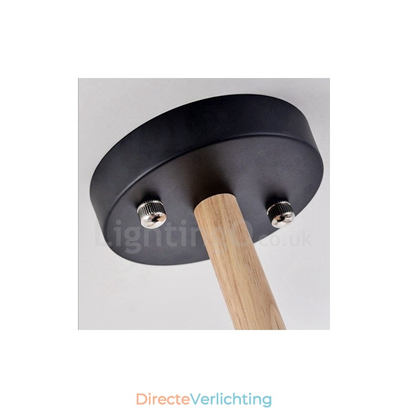 Moderne eigentijdse 6-lichts enkellaags houten kroonluchter met trommelstof (zwart-wit)