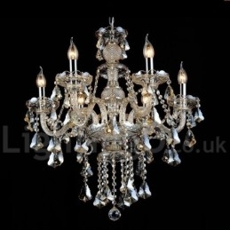 Retro Vintage Cognac Kleur K9 Kristal Moderne Kroonluchter met 6 Lampen