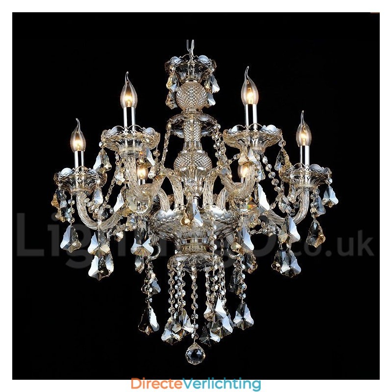 Retro Vintage Cognac Kleur K9 Kristal Moderne Kroonluchter met 6 Lampen