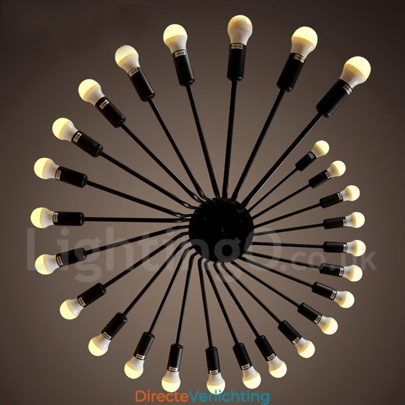Zwarte 26-lichts retro vintage moderne eigentijdse kroonluchterlamp