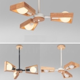 Houten enkelvoudige kroonluchter met 3 lampen, moderne, eigentijdse stijl