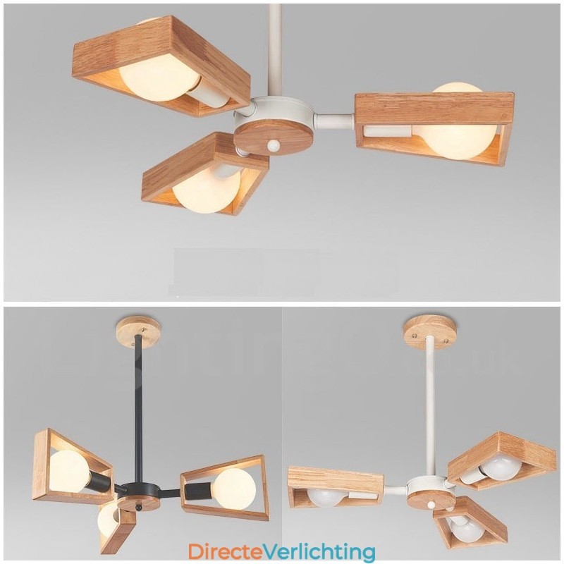 Houten enkelvoudige kroonluchter met 3 lampen, moderne, eigentijdse stijl