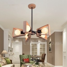 Houten enkelvoudige kroonluchterlamp met 5 lampen in moderne, eigentijdse stijl