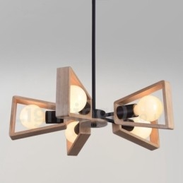 Houten enkelvoudige kroonluchterlamp met 5 lampen in moderne, eigentijdse stijl