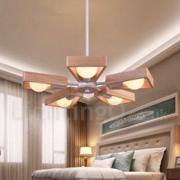 Houten enkelvoudige kroonluchterlamp met 5 lampen in moderne, eigentijdse stijl