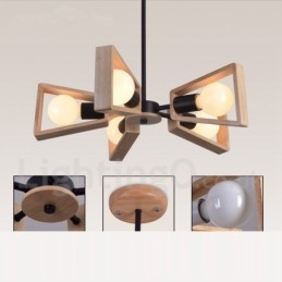 Houten enkelvoudige kroonluchterlamp met 5 lampen in moderne, eigentijdse stijl