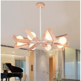Houten enkelvoudige kroonluchterlamp met 8 lampen in moderne, eigentijdse stijl