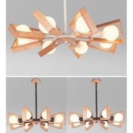 Houten enkelvoudige kroonluchterlamp met 8 lampen in moderne, eigentijdse stijl