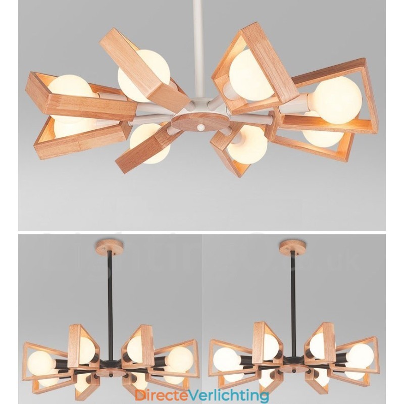 Houten enkelvoudige kroonluchterlamp met 8 lampen in moderne, eigentijdse stijl