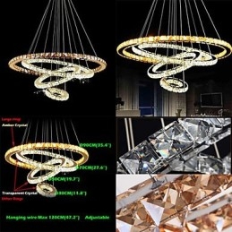 Moderne kristallen hanglamp plafond kroonluchter lamp met 4 ringen grote ring amber kristal en ander helder kristal