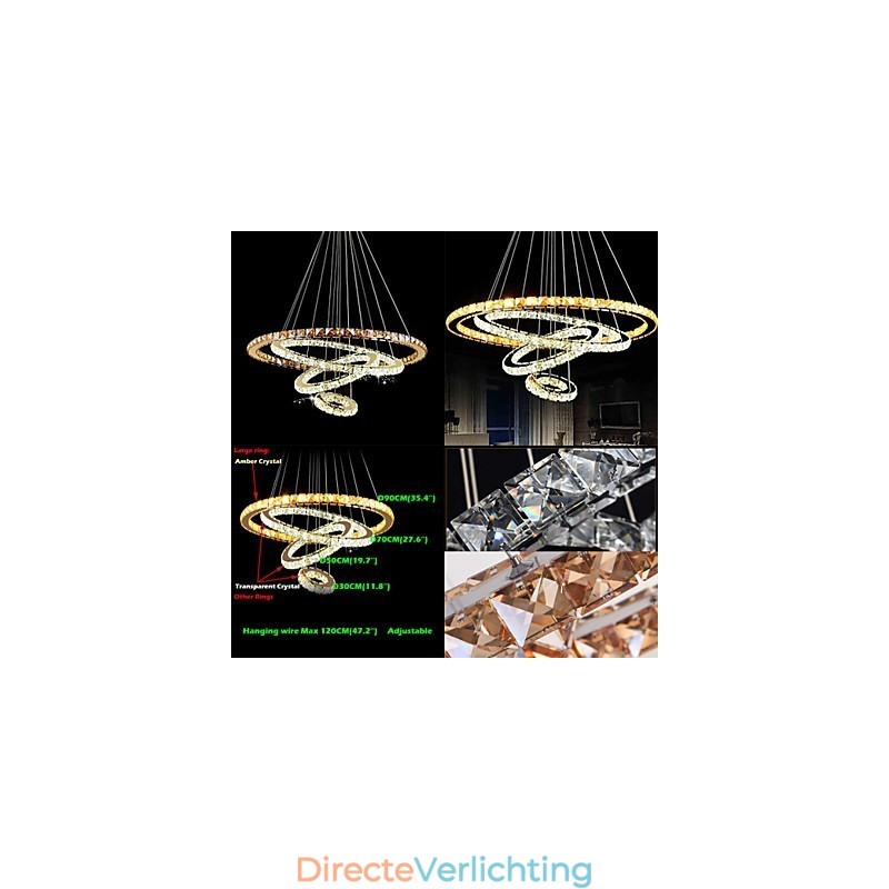 Moderne kristallen hanglamp plafond kroonluchter lamp met 4 ringen grote ring amber kristal en ander helder kristal