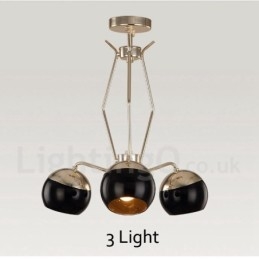 3-lichts enkellaags moderne, eigentijdse metalen kroonluchterlamp met glazen kap