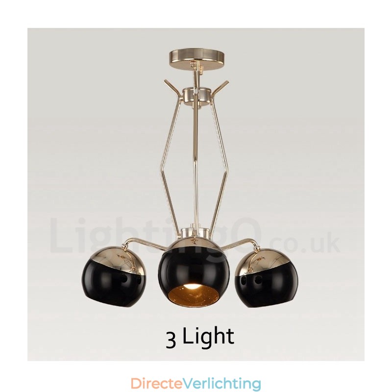 3-lichts enkellaags moderne, eigentijdse metalen kroonluchterlamp met glazen kap