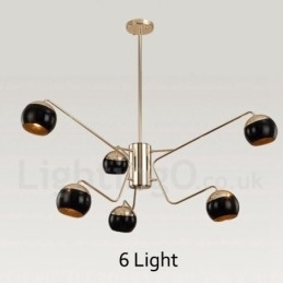 6-lichts 2-laags moderne, eigentijdse metalen kroonluchterlamp met glazen kap