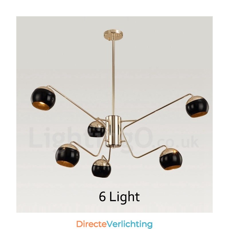 6-lichts 2-laags moderne, eigentijdse metalen kroonluchterlamp met glazen kap