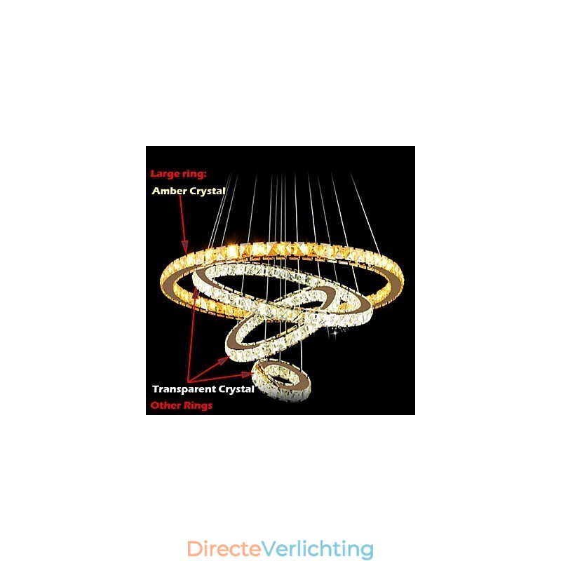 Moderne kristallen hanglamp plafond kroonluchter lamp met 4 ringen grote ring amber kristal en ander helder kristal