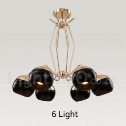 6-lichts enkellaags moderne, eigentijdse metalen kroonluchterlamp met glazen kap