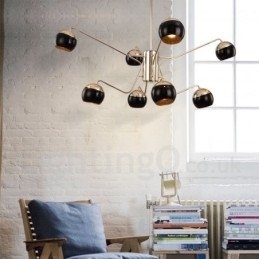 8-lichts 2-laags moderne, eigentijdse metalen kroonluchterlamp met glazen kap