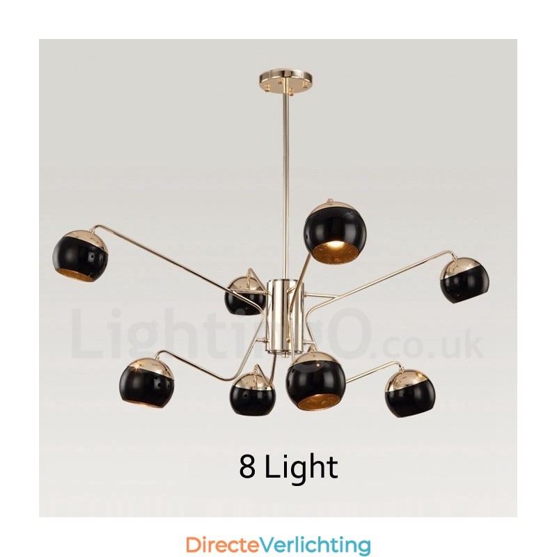 8-lichts 2-laags moderne, eigentijdse metalen kroonluchterlamp met glazen kap