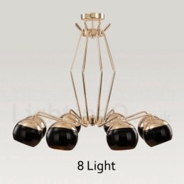 8-lichts enkellaags moderne, eigentijdse metalen kroonluchterlamp met glazen kap
