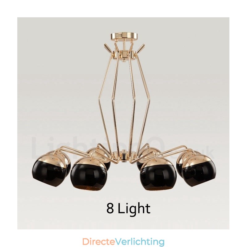 8-lichts enkellaags moderne, eigentijdse metalen kroonluchterlamp met glazen kap