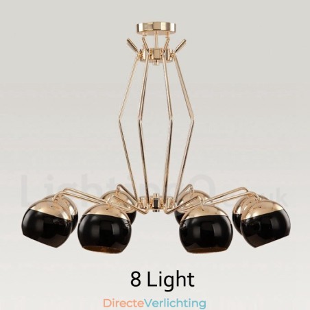 8-lichts enkellaags moderne, eigentijdse metalen kroonluchterlamp met glazen kap 8-lichts enkellaags moderne, eigentijdse metalen kroonluchterlamp met glazen kap