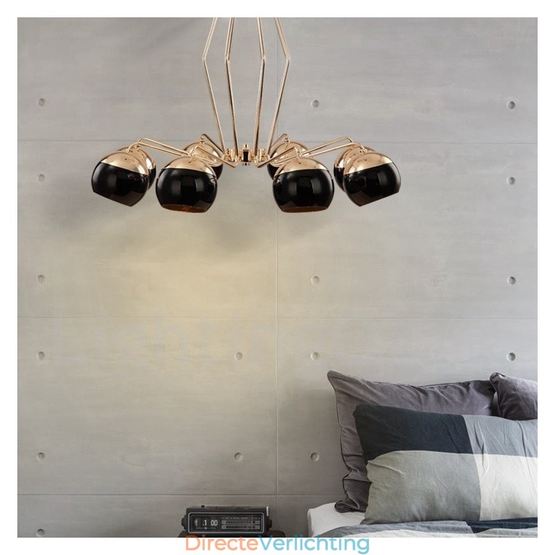 8-lichts enkellaags moderne, eigentijdse metalen kroonluchterlamp met glazen kap