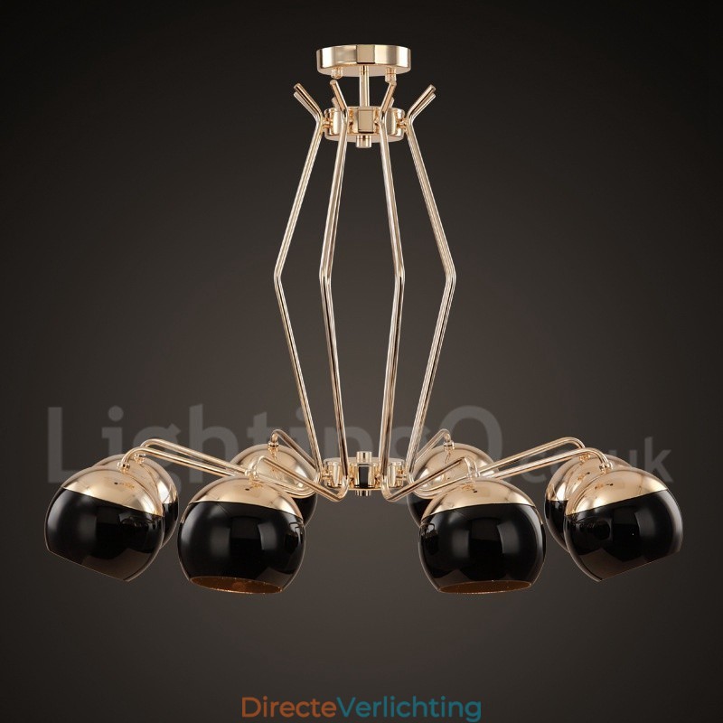8-lichts enkellaags moderne, eigentijdse metalen kroonluchterlamp met glazen kap