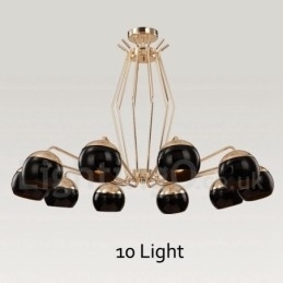 10-lichts enkellaags moderne, eigentijdse metalen kroonluchterlamp met glazen kap