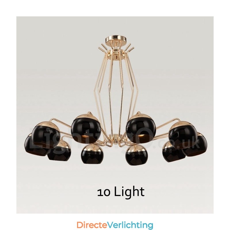 10-lichts enkellaags moderne, eigentijdse metalen kroonluchterlamp met glazen kap