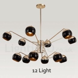 12 Licht 2-laags moderne, eigentijdse metalen kroonluchterlamp met glazen kap