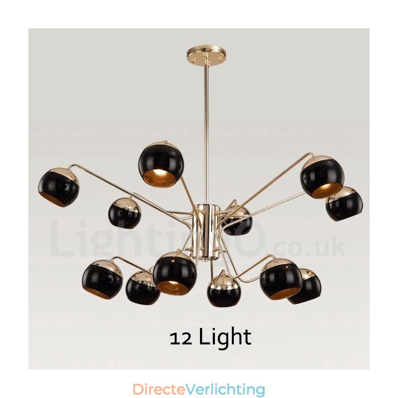 12 Licht 2-laags moderne, eigentijdse metalen kroonluchterlamp met glazen kap