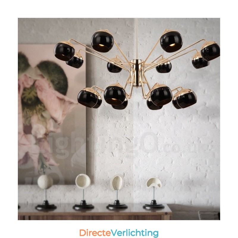 16-lichts 2-laags moderne, eigentijdse metalen kroonluchterlamp met glazen kap