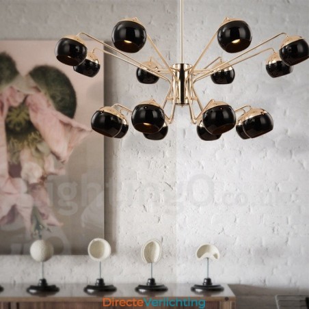 16-lichts 2-laags moderne, eigentijdse metalen kroonluchterlamp met glazen kap 16-lichts 2-laags moderne, eigentijdse metalen kroonluchterlamp met glazen kap
