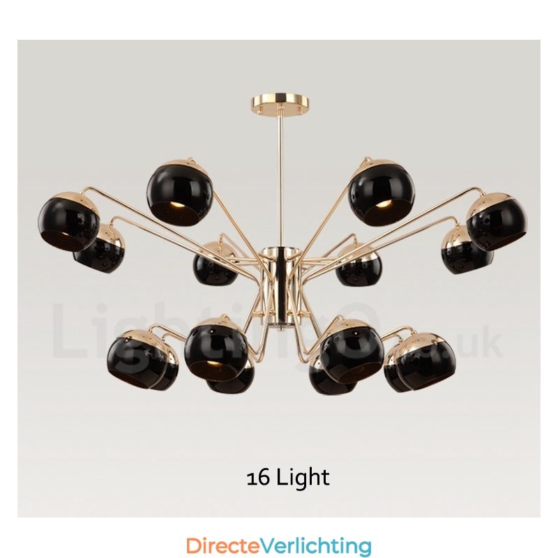 16-lichts 2-laags moderne, eigentijdse metalen kroonluchterlamp met glazen kap
